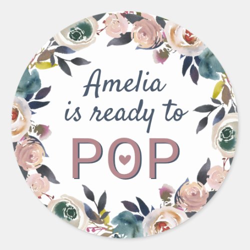 Floral Navy Dusty Pink Baby Shower Ready to Pop Classic Round Sticker