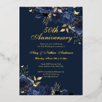 Floral Navy Gold 50th Wedding Anniversary