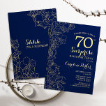 Floral Navy Gold Surprise 70th Birthday Party Invitation<br><div class="desc">Floral navy blue and gold surprise 70th birthday party invitation. Minimalist modern design featuring botanical accents and typography script font. Simple floral invite card perfect for a stylish female surprise bday celebration. Can be customized to any age.</div>