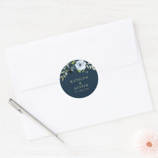 floral navy & gold wedding classic round sticker