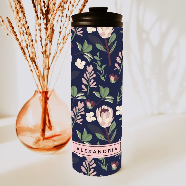 Floral Navy Monogram Thermal Tumbler (Creator Uploaded)