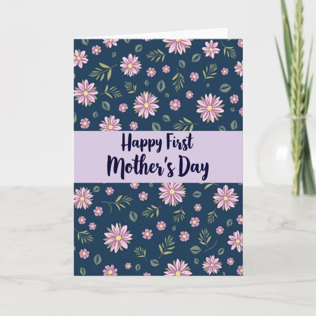 Floral Navy Mothers Day Card (Front)