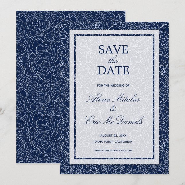 Floral Navy Wedding Save The Date (Front/Back)