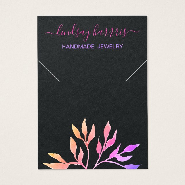 Floral Necklace Black Jewelry Display Card. (Front)