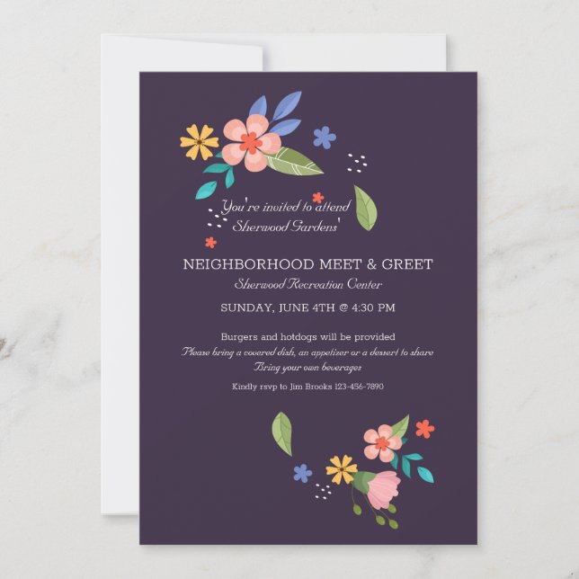 Floral Neighborhood Meet and Greet Invitation (Front)