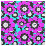Floral Neon Pattern Purple and Turquoise Flowers  Fabric