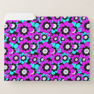 Floral Neon Pattern Purple and Turquoise Flowers  File Folder