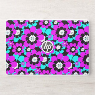 Floral Neon Pattern Purple and Turquoise Flowers HP Laptop Skin