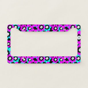 Floral Neon Pattern Purple and Turquoise Flowers License Plate Frame