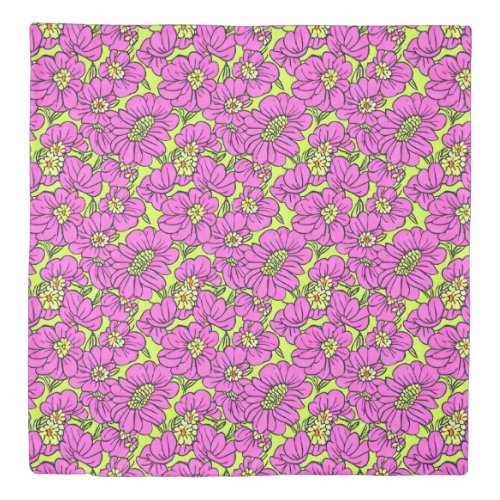 Floral Neon Pink and Yellow Daisies Pattern  Duvet Cover