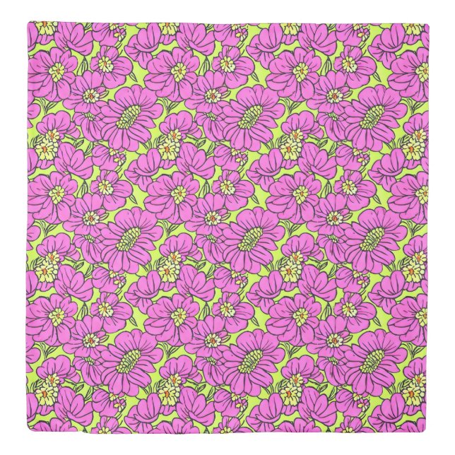 Floral Neon Pink and Yellow Daisies Pattern  Duvet Cover (Front)