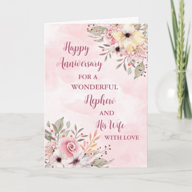 Floral Nephew and his Wife Wedding Anniversary Card (Front)