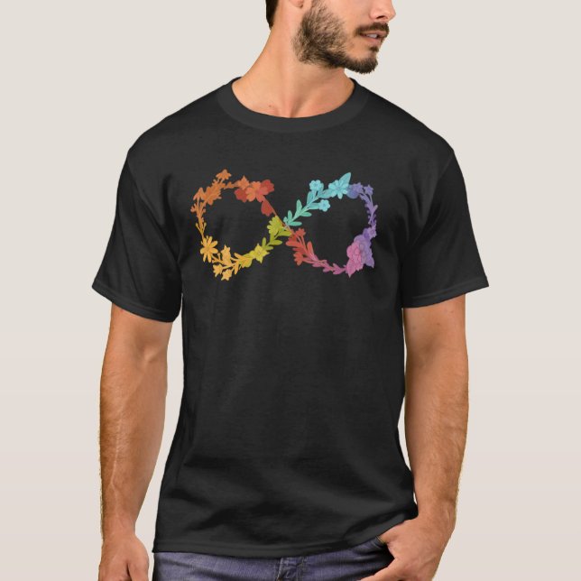 Floral Neurodiversity Infinity Symbol Autism Aware T-Shirt (Front)