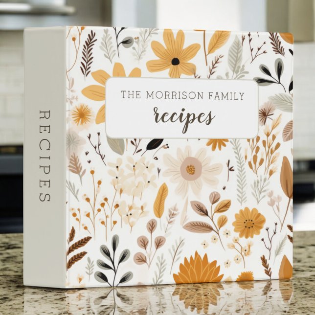 Floral Neutral Boho Family Recipe 3 Ring Binder (Creator Uploaded)