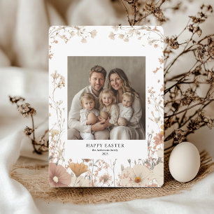 Floral Neutral Frame Family Photo & Name Easter Invitation
