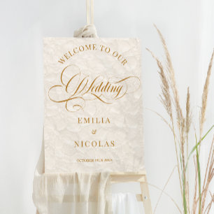 Floral Neutral & Gold Wedding Welcome Sign