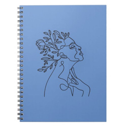 Floral Neutral Minimalist Woman Face line Art  Notebook
