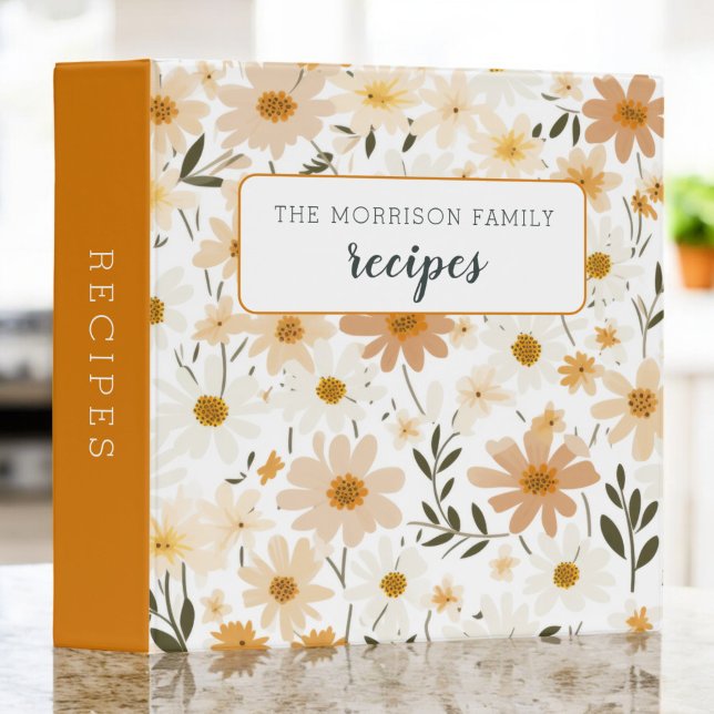 Floral Neutral Orange Wildflower Family Recipe 3 Ring Binder (Creator Uploaded)
