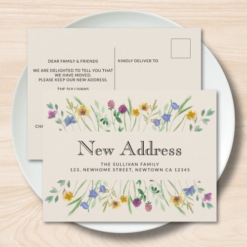 Floral New Address Moving Announcement Postcard