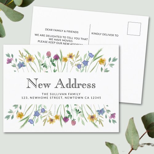 Floral New Address Moving Announcement Postcard