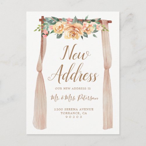 Floral New Address  Rustic New Home Announcement Postcard