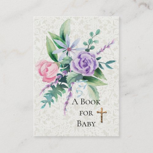 FLORAL NEW BABY BOOK REQUEST CRUCIFIX  SHOWER CARD