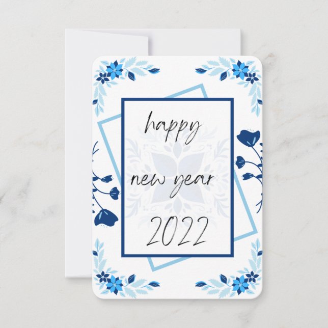 floral new year card , blue new year 2022 card (Front)