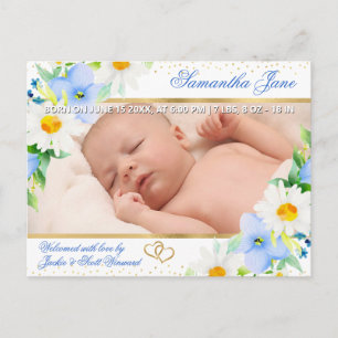 Floral Newborn Baby Photo Birth Announcement Postcard