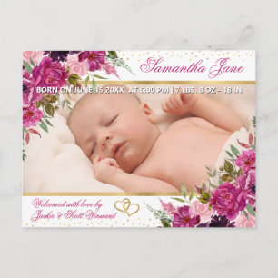 Floral Newborn Baby Photo Birth Announcement Postcard