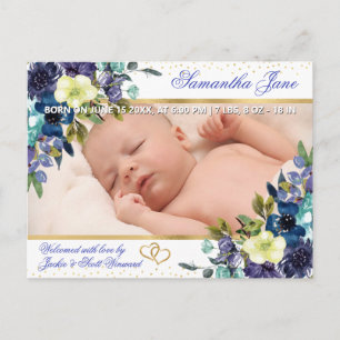 Floral Newborn Baby Photo Birth Announcement Postcard