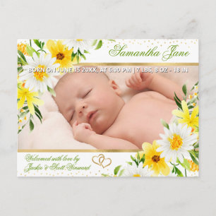 Floral Newborn Baby Photo Birth Announcement Postcard
