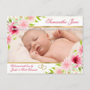 Floral Newborn Baby Photo Birth Announcement Postcard
