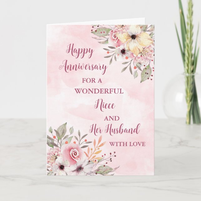 Floral Niece and her Husband Wedding Anniversary Card (Front)