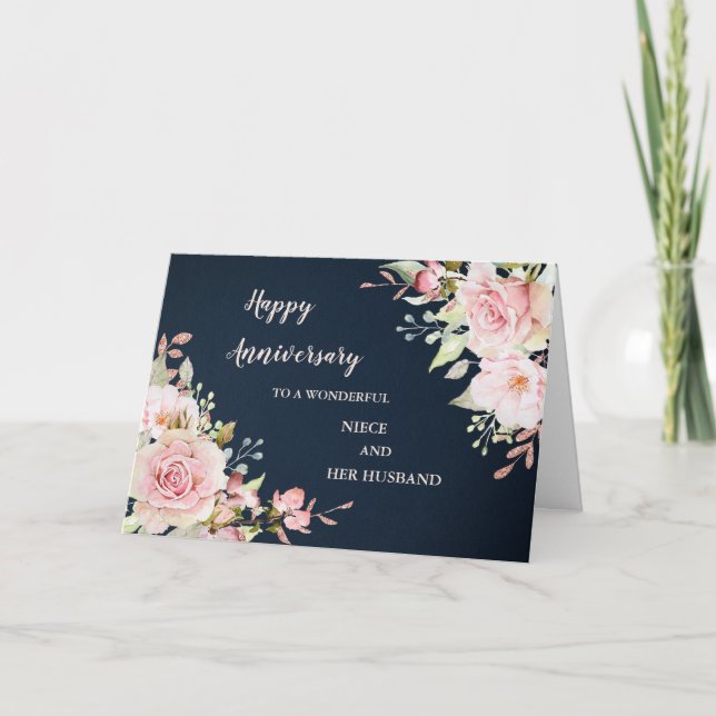 Floral Niece and Her Husband Wedding Anniversary Card (Front)