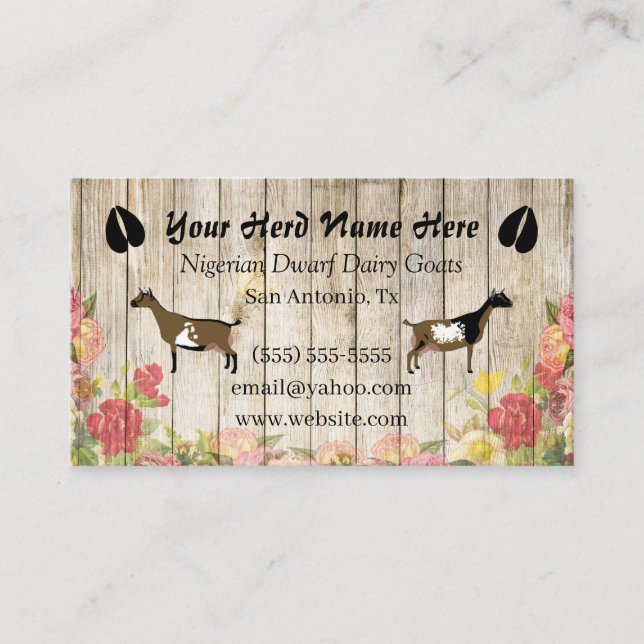 Floral Nigerian Dwarf Dairy Goat Business Card (Front)
