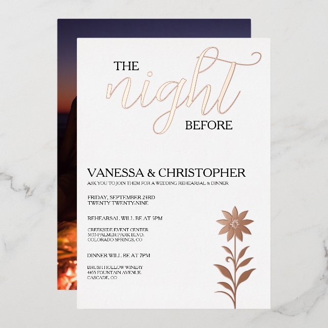 Floral Night Before Wedding Rehearsal Foil Invitation (Front/Back)