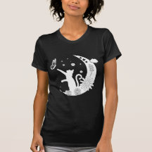 Floral Night Cat Sitting On Moon With Butterfly