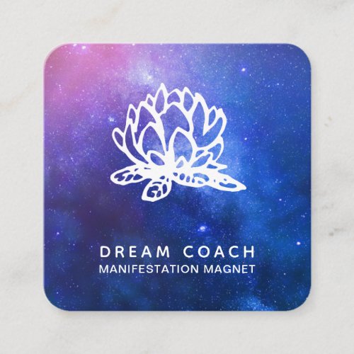  Floral Night QR Celestial Galaxy Sky Lotus Square Business Card