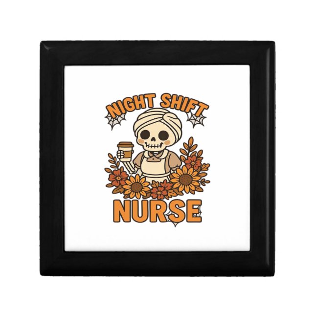Floral Night Shift Nurse Skeleton Halloween RN Nur Gift Box (Front)