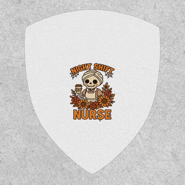 Floral Night Shift Nurse Skeleton Halloween RN Nur Patch (Front)