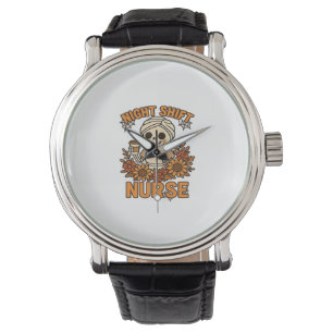 Floral Night Shift Nurse Skeleton Halloween RN Nur Watch