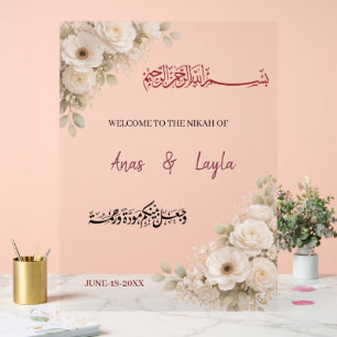 Floral Nikah Muslim Wedding Welcome Acrylic Sign