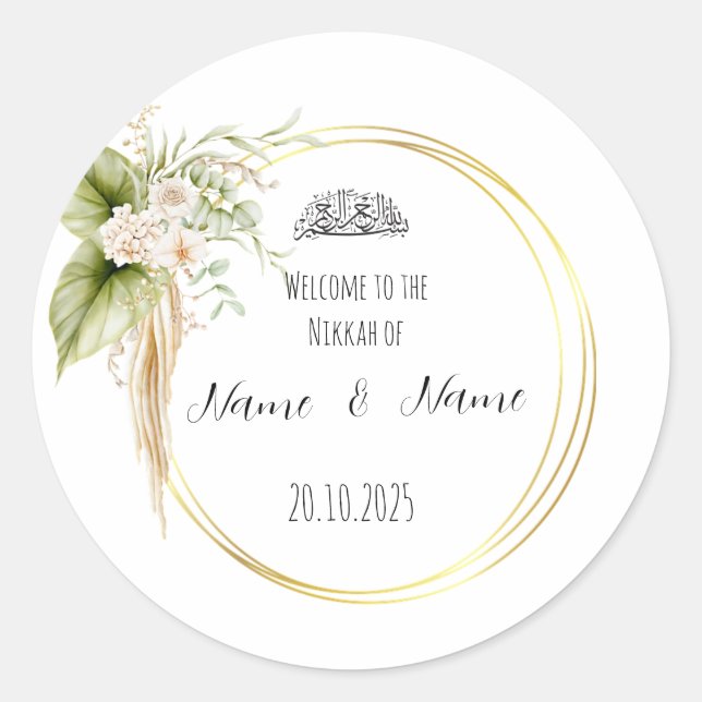 Floral Nikkah favor stickers  (Front)