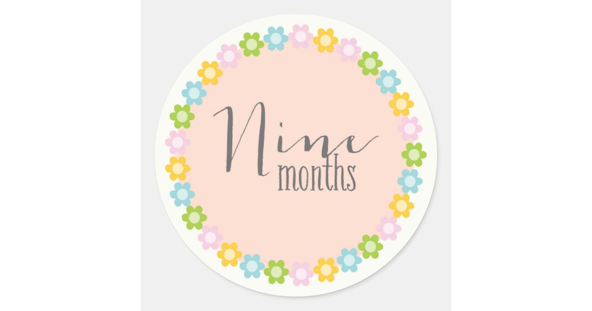 Floral Nine Months New Baby Sticker | Zazzle