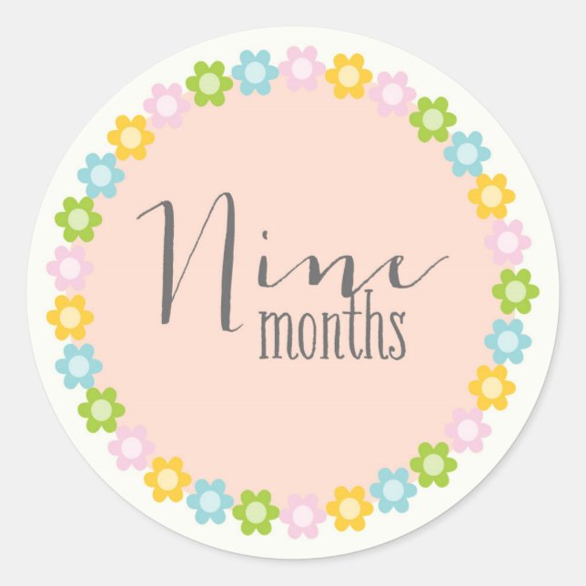 Floral Nine Months New Baby Sticker (Front)