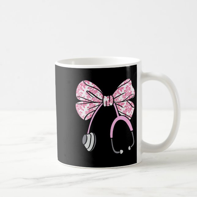 Floral Nk Coquette Bow Rn Nurse Stethoscope Nursin Coffee Mug (Right)