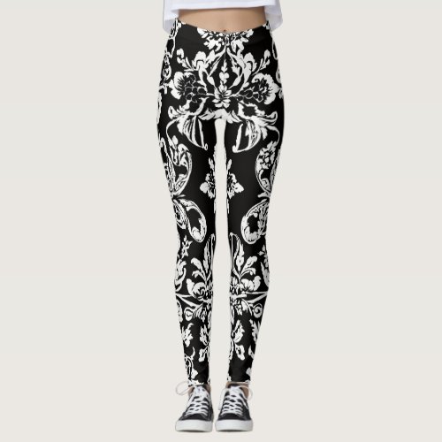 Floral Noir Womens Leggings with Black Floral D