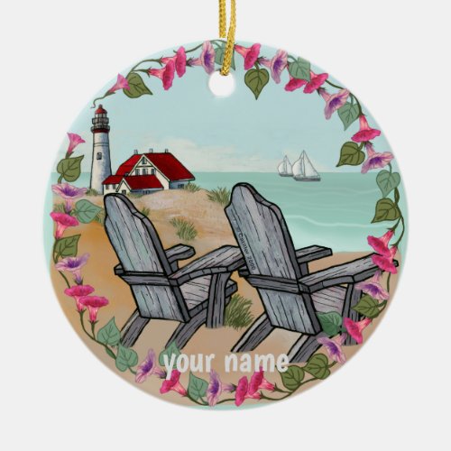 Floral Noon lighthouse  Ceramic Ornament