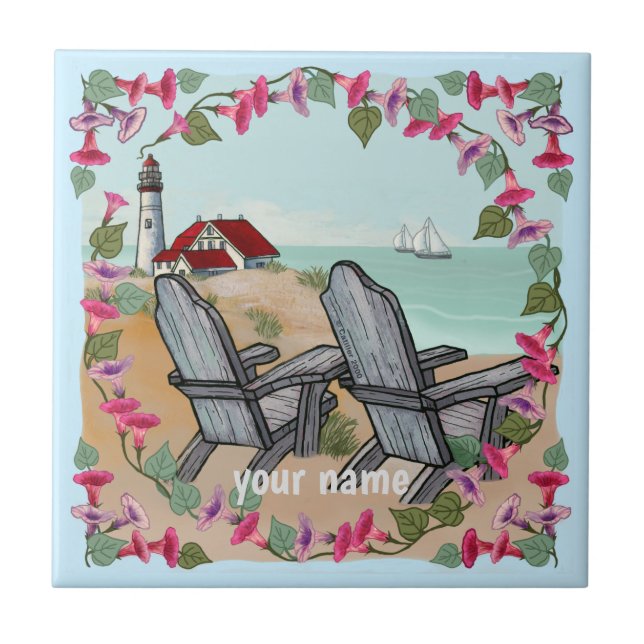 Floral Noon lighthouse   Ceramic Tile (Front)