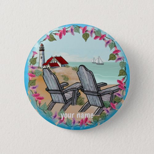 Floral Noon lighthouse custom name pin button
